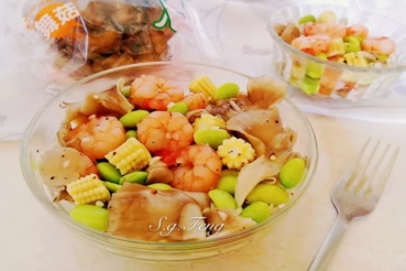 蒜味舞菇拌毛豆蝦仁
